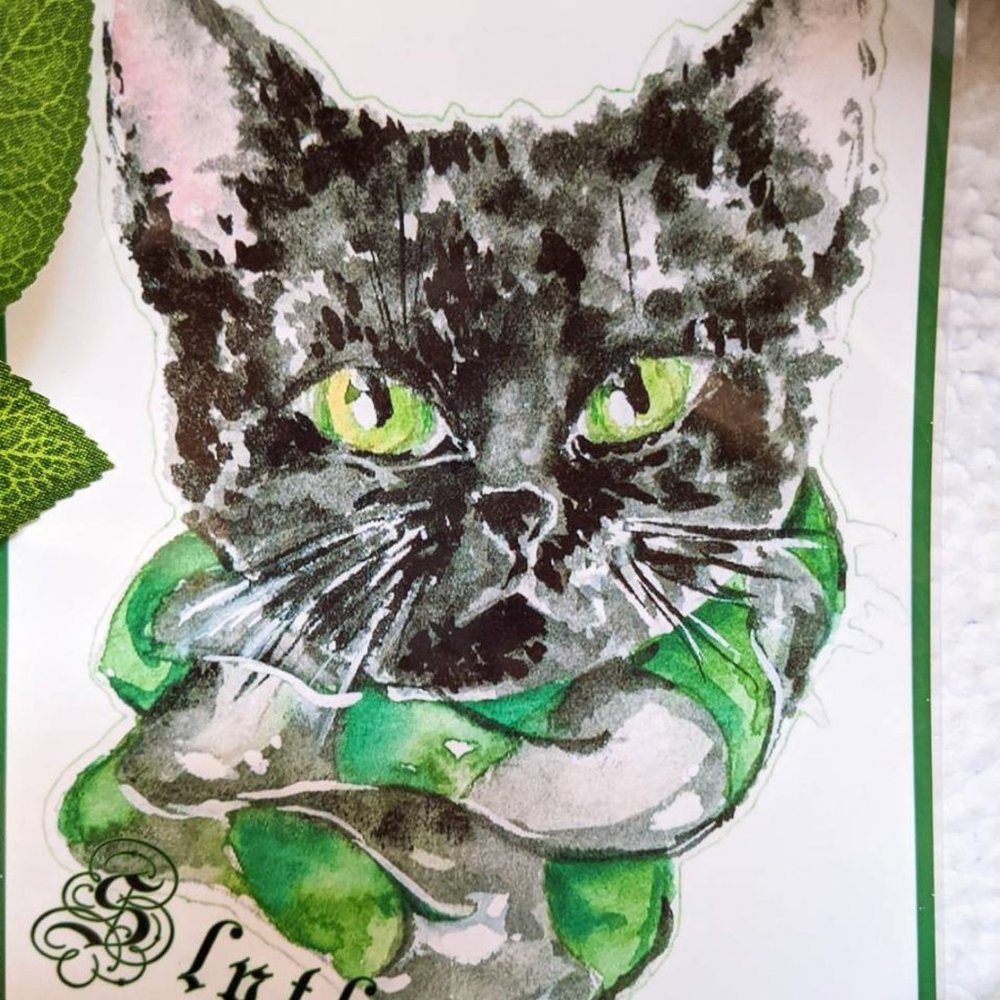Slytherin Harry Potter Cat Art Print, Hand-painted Cute HP Watercolor Drawing - Picture 2 of 3